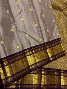 Classic Cement Grey & Chocolate Brown 2gm Zari Vaira Oosi Elegance Kanchipuram Handloom Silk Saree SS25327