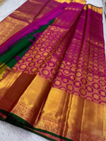 Load image into Gallery viewer, Classic Deep Pink &amp; Green 2gm Zari Bridal Elegance Kanchipuram Handloom Silk Saree SS24782
