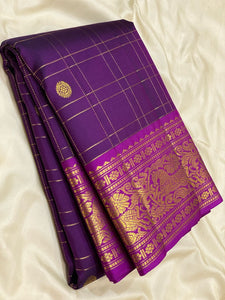 Classic Eminence Violet & Fuchsia Pink 2gm Zari Vaira Oosi Elegance Kanchipuram Handloom Silk Saree SS25324