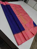 Load image into Gallery viewer, Classic Navy Blue &amp; Pink 2gm Zari Korvai Elegance Kanchipuram Handloom Silk Saree SS27102
