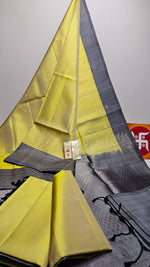 Load image into Gallery viewer, Classic Yellow &amp; Grey Elegance Handloom Soft Silk Saree SS24746
