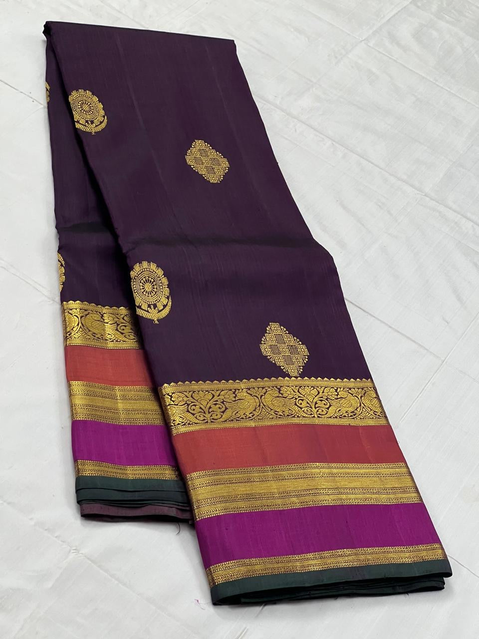 Classic Plum & Dark Pink 2gm Zari Elegance Kanchipuram Handloom Silk Saree SS25278