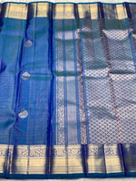 Load image into Gallery viewer, Classic Peacock Blue 2gm Zari Elegance Kanchipuram Handloom Silk Saree SS27495

