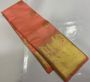 Classic Pastel Peach Elegance Kanchipuram Handloom Silk Saree SS23774