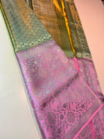 Load image into Gallery viewer, Classic Light Green &amp; Pink 4D Handmade Brocade Meenakari Designed Bridal Elegance Kanchipuram Handloom Silk Saree SS25408
