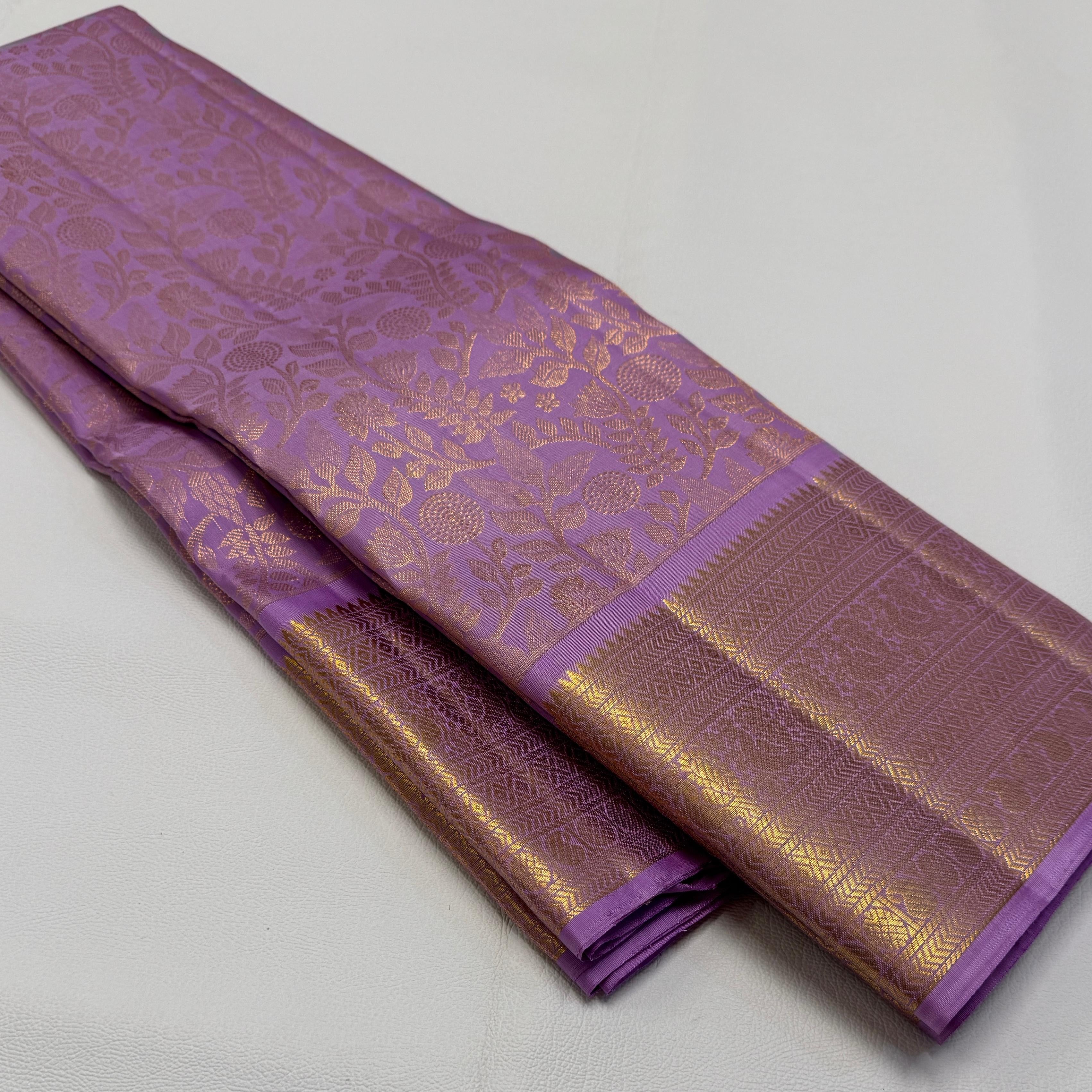 Classic Pastel Lilac 1gm Zari Bridal Elegance Kanchipuram Handloom Silk Saree SS23835