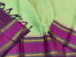 Load image into Gallery viewer, Classic Light Green &amp; Wine Red 1gm Zari Vintage Thread Checks Korvai Kanchipuram Handloom Silk Saree SS26897
