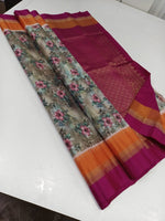 Load image into Gallery viewer, Classic Floral Grey &amp; Deep Pink 1gm Zari Elegance Kanchipuram Handloom Silk Saree SS25312

