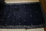 Load image into Gallery viewer, Classic Charcoal Black Elegance Chinnon Crepe Chiffon Silk Saree SS25399
