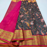Load image into Gallery viewer, Classic Black &amp; Orange Korvai Digital Print 2gm Zari Kanchipuram Handloom Silk Saree SS25992
