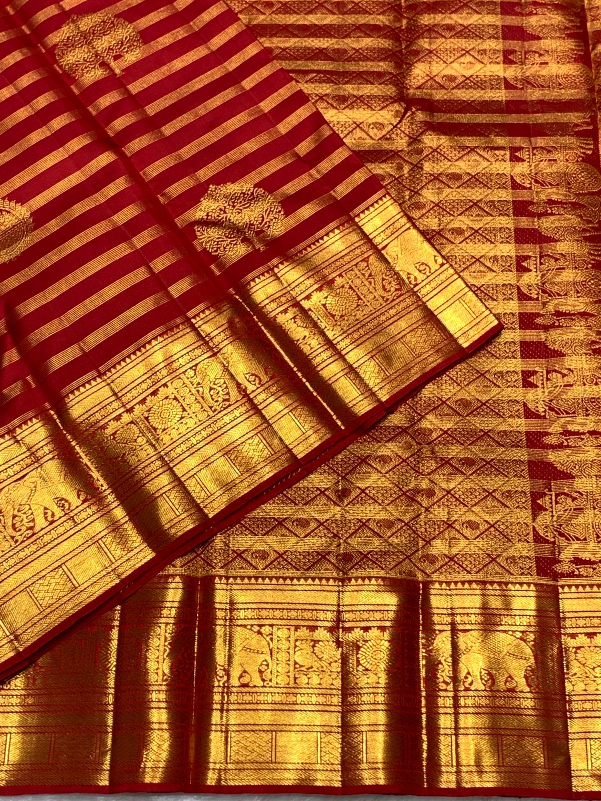 Classic Dark Red 2gm Zari Bridal Elegance Kanchipuram Handloom Silk Saree SS25363