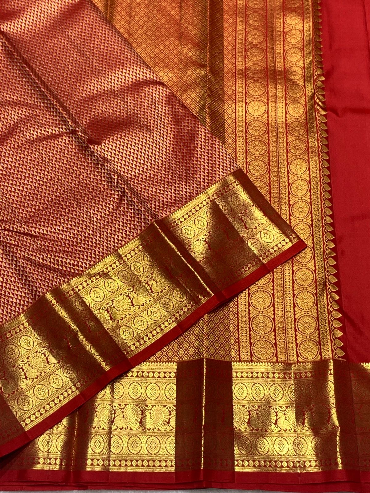 Classic Dark Orange Red 2gm Zari Bridal Elegance Kanchipuram Handloom Silk Saree SS26494