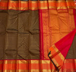 Load image into Gallery viewer, Classic Moss Brown &amp; Orange 2gm Zari Elegance Kanchipuram Handloom Silk Saree SS24449
