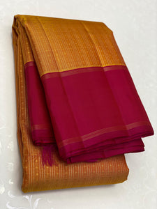 Classic Mango Yellow & Deep Pink 2gm Zari Elegance Kanchipuram Handloom Silk Saree SS25345