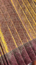 Load image into Gallery viewer, Classic Golden Cream &amp; Plum Bridal Elegance Kanchipuram Handloom Silk Saree SS28015
