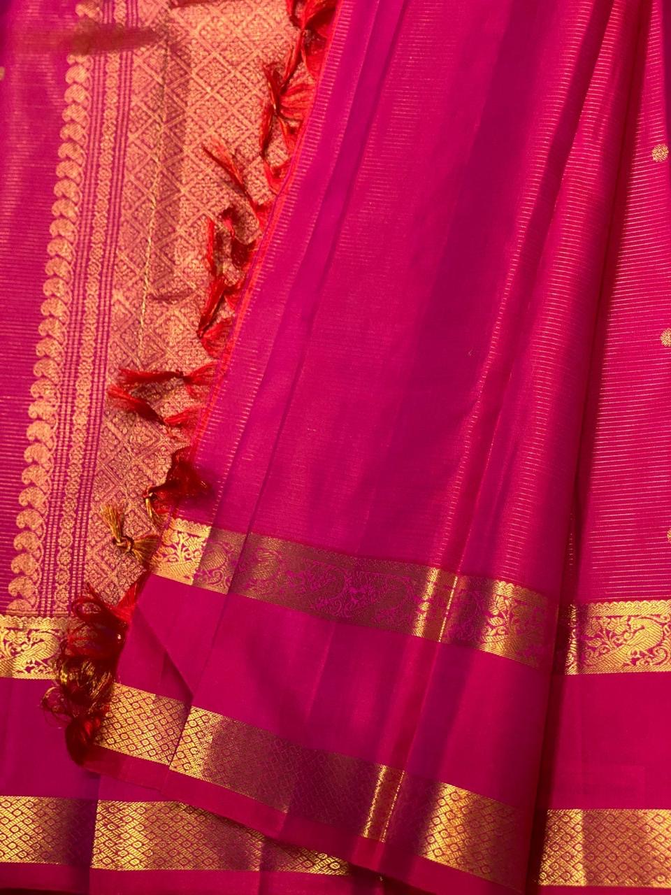 Classic Deep Pink 2gm Zari Vaira Oosi Kanchipuram Handloom Silk Saree SS26513