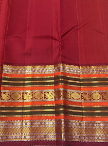 Classic Sunny Yellow & Barn Red 2gm Zari Kanchipuram Handloom Silk Saree SS26215