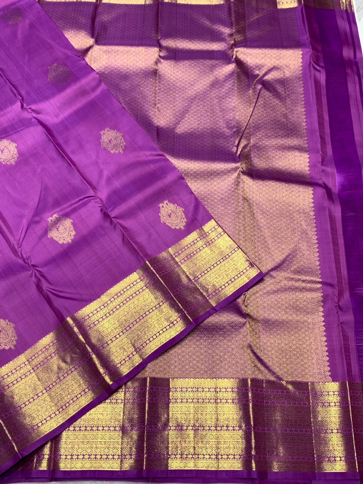 Classic Lavender Pink 2gm Zari Kanchipuram Handloom Silk Saree SS25573