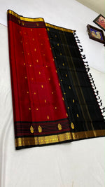 Load image into Gallery viewer, Classic Garnet Red &amp; Charcoal Black 1gm Zari Elegance Kanchipuram Handloom Silk Saree SS27972
