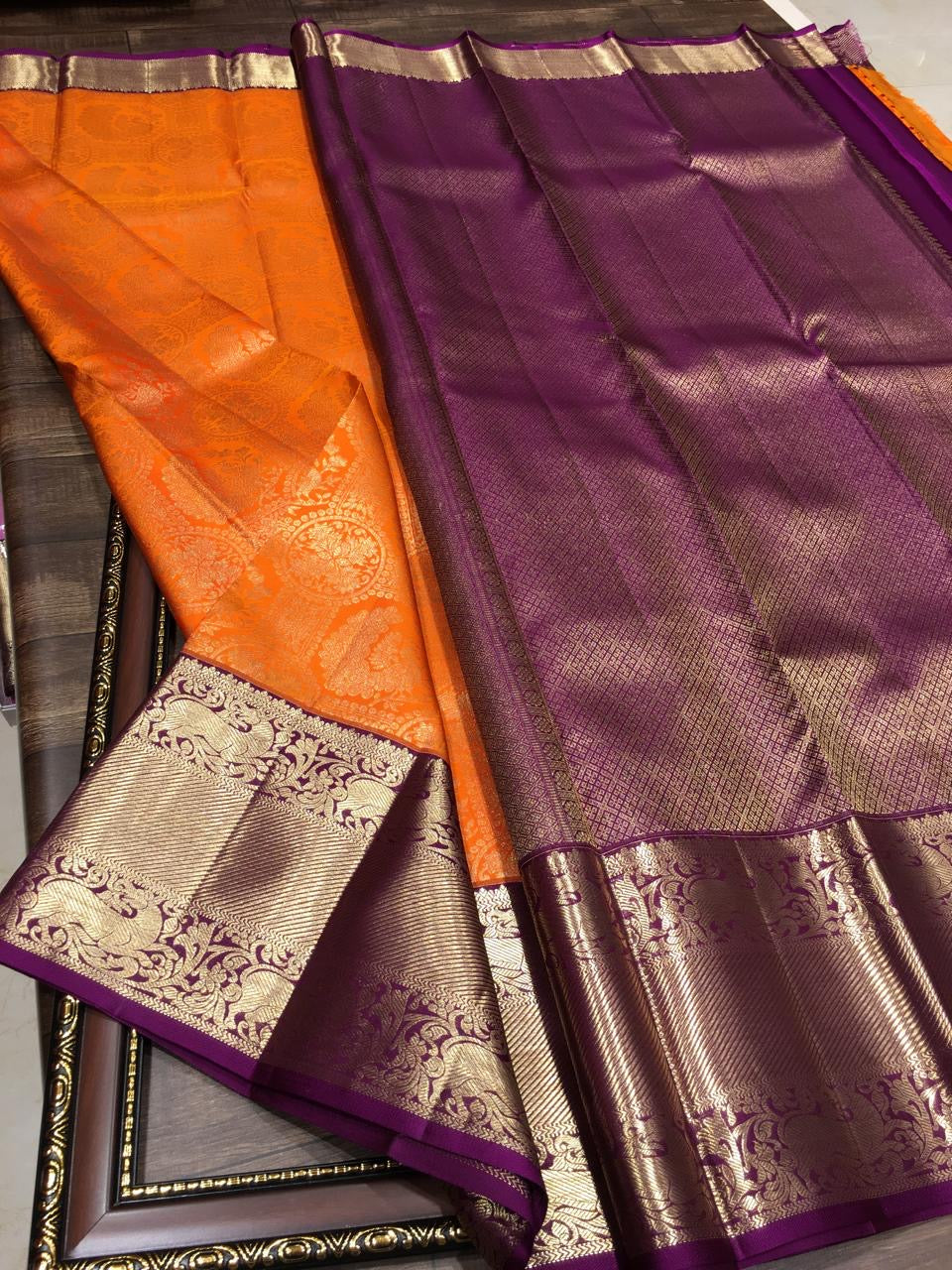 Classic Orange & Wine Red Bridal Elegance Kanchipuram Handloom Silk Saree SS26698