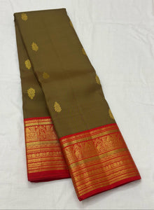 Classic Moss Green & Orange 1gm Zari Korvai Bridal Elegance Kanchipuram Handloom Silk Saree SS24481