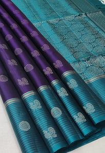 Classic Violet & Teal Blue Elegance Handloom Soft Silk Saree SS24737