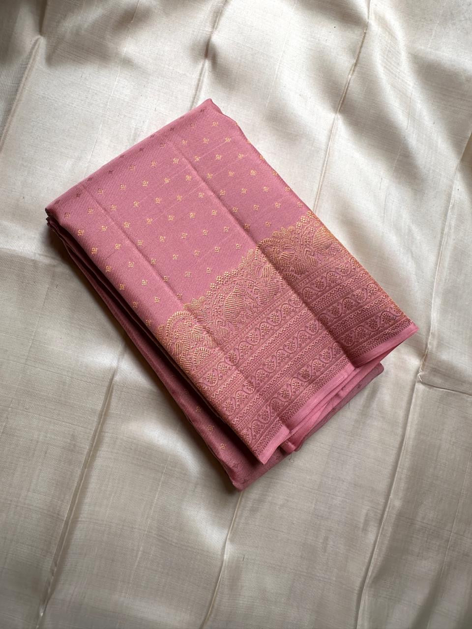 Classic Nude Pink Kanchipuram Handloom Silk Saree SS26220