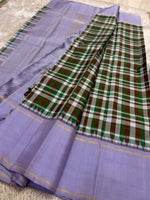 Load image into Gallery viewer, Classic Checks &amp; Grey 2gm Zari Korvai Checks Elegance Kanchipuram Handloom Silk Saree SS27817
