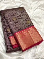 Load image into Gallery viewer, Classic Espresso &amp; Rose Pink 3gm Zari Elegance Kanchipuram Handloom Silk Saree SS23602
