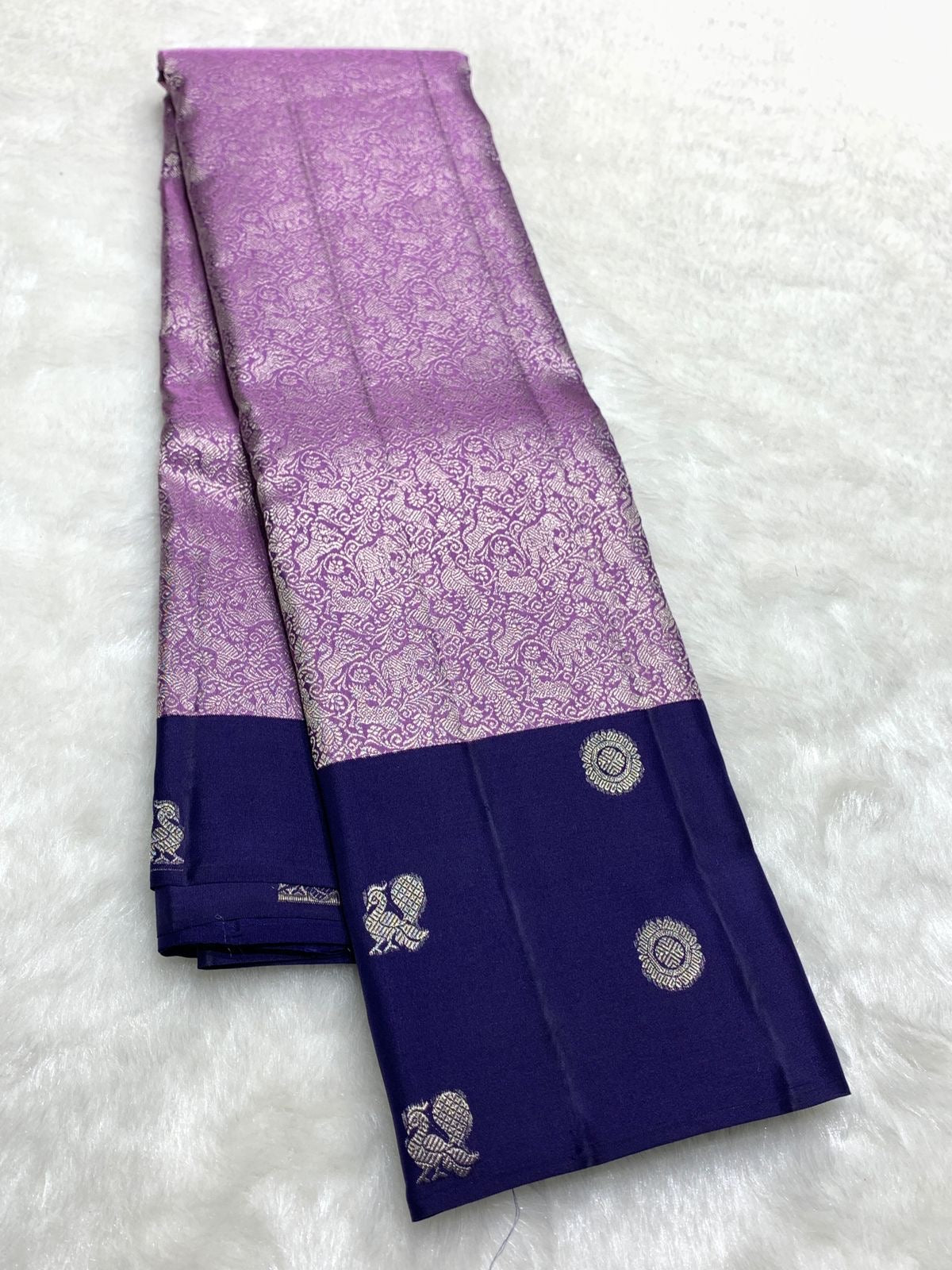 Pastel Lilac & Steel Blue 2gm Zari Elegance Kanchipuram Handloom Silk Saree SS25367