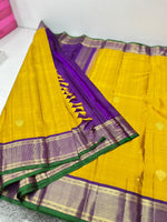 Load image into Gallery viewer, Classic Mustard Yellow &amp; Violet 2gm Zari Kanchipuram Handloom Silk Saree SS25994
