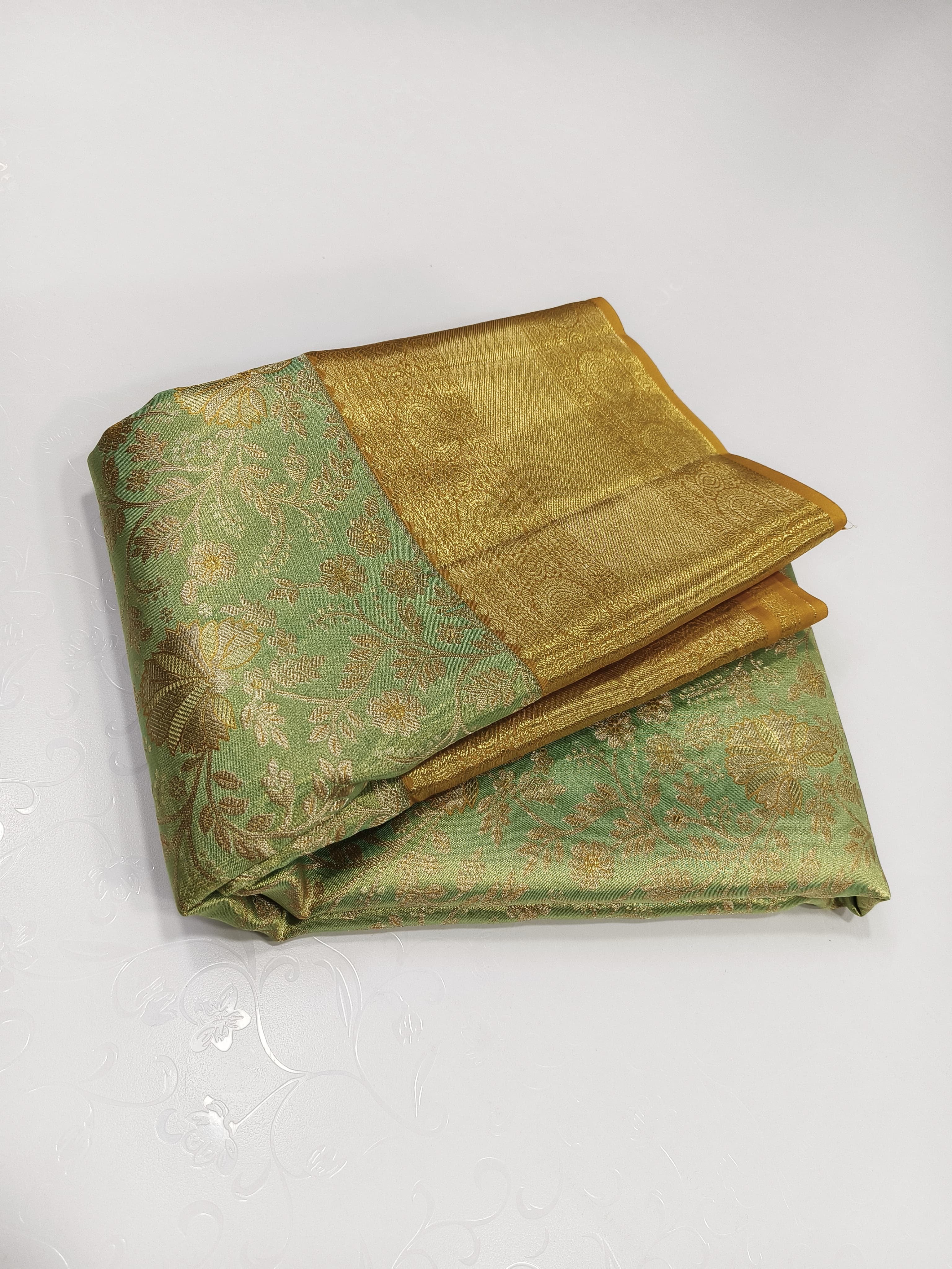 Classic Light Green & Mustard 2gm Zari Bridal Elegance Kanchipuram Handloom Silk Saree SS24169