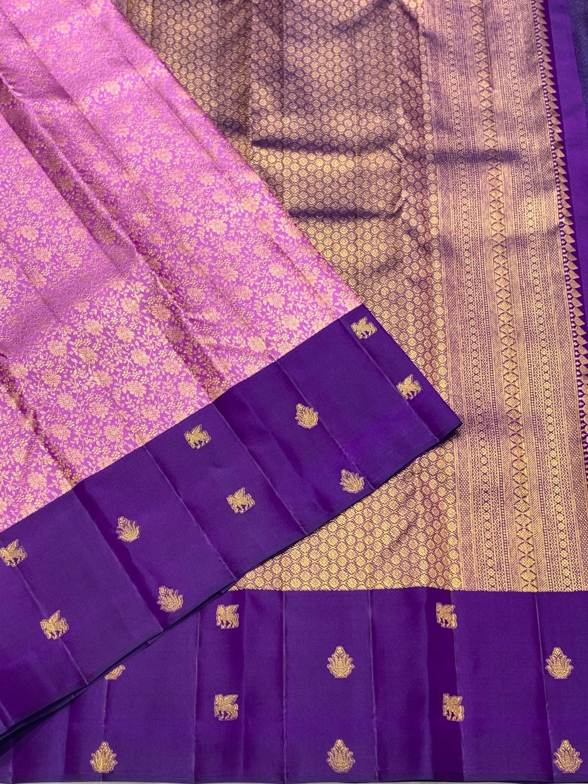 Classic Lilac Pink & Purple 2gm Zari Elegance Kanchipuram Handloom Silk Saree SS25366