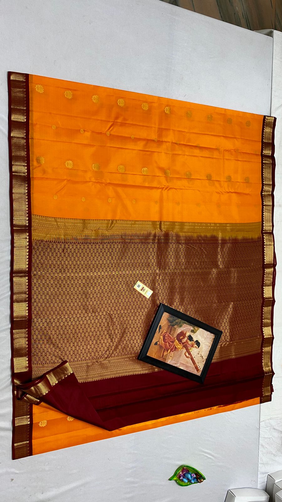 Classic Orange & Garnet Red Korvai Kanchipuram Handloom Silk Saree SS26573