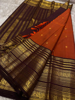 Load image into Gallery viewer, Classic Burnt Orange &amp; Coffee Brown Bridal Elegance Kanchipuram Handloom Silk Saree SS27252

