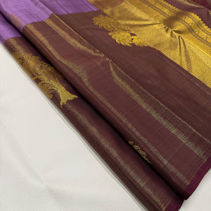 Classic Lavender & Coffee Brown 1gm Zari Vaira Oosi Elegance Kanchipuram Handloom Silk Saree SS24849