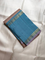 Load image into Gallery viewer, Classic Sand Beige &amp; Teal Blue 2gm Zari Korvai Checks Elegance Kanchipuram Handloom Silk Saree SS27812
