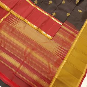 Classic Espresso & Red Elegance Kanchipuram Handloom Silk Saree SS24200