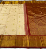 Load image into Gallery viewer, Classic Butter Cream &amp; Chilli Red 2gm Zari Elegance Kanchipuram Handloom Silk Saree SS25628
