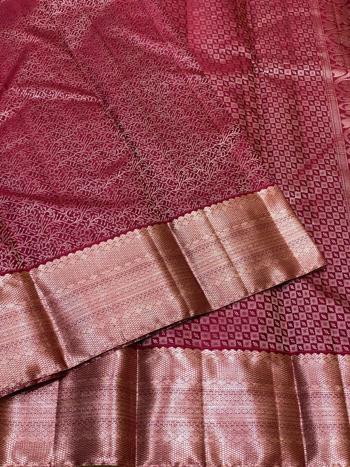 Classic Wine Red 2gm Antique Zari Bridal Elegance Kanchipuram Handloom Silk Saree SS25325