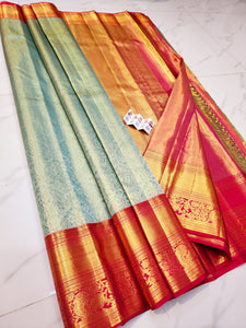 Classic Blue & Dark Pink Bridal Elegance Kanchipuram Handloom Silk Saree SS25705