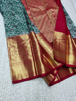 Load image into Gallery viewer, Classic Persian Green &amp; Ruby Pink 2gm Zari Bridal Elegance Kanchipuram Handloom Silk Saree SS25398
