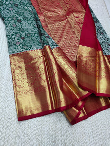 Classic Persian Green & Ruby Pink 2gm Zari Bridal Elegance Kanchipuram Handloom Silk Saree SS25398