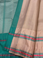 Load image into Gallery viewer, Classic Pastel Cocoa Beige &amp; Teal Green 1gm Zari Elegance Kanchipuram Handloom Silk Saree SS27961
