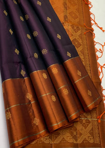 Classic Plum & Caramel Brown Elegance Handloom Soft Silk Saree SS24566