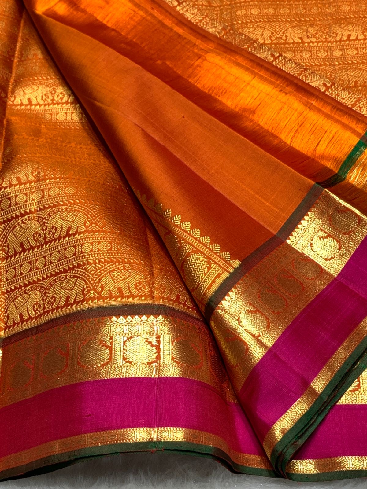 Classic Orange 2gm Zari Bridal Elegance Kanchipuram Handloom Silk Saree SS25982