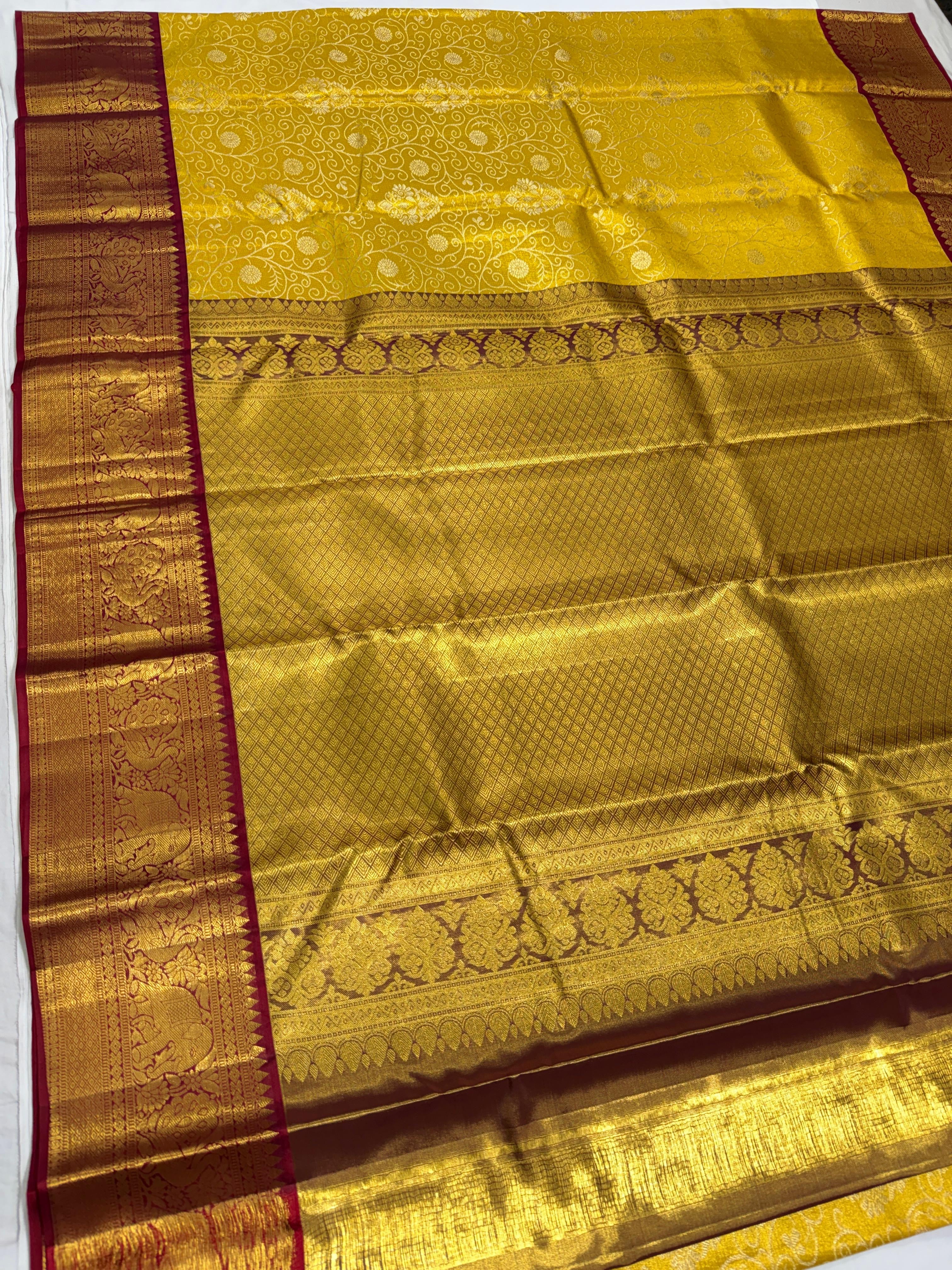 Classic Gold & Barn Red Brocade Tissue Bridal Elegance Kanchipuram Handloom Silk Saree SS26570