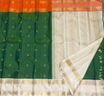 Load image into Gallery viewer, Classic Dark Olive Green Cream &amp; Orange 1gm Zari Ganga Jamuna Elegance Kanchipuram Handloom Silk Saree SS28571
