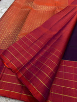 Load image into Gallery viewer, Classic Violet &amp; Brick Rose Elegance Kanchipuram Handloom Silk Saree SS27634
