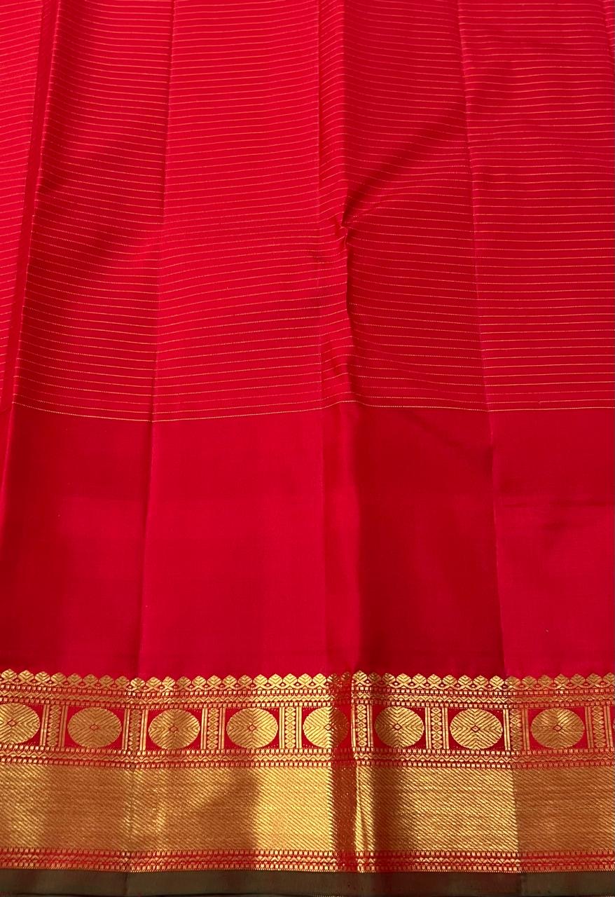 Classic Teal Blue & Chilli Red 2gm Zari Kanchipuram Handloom Silk Saree SS25726